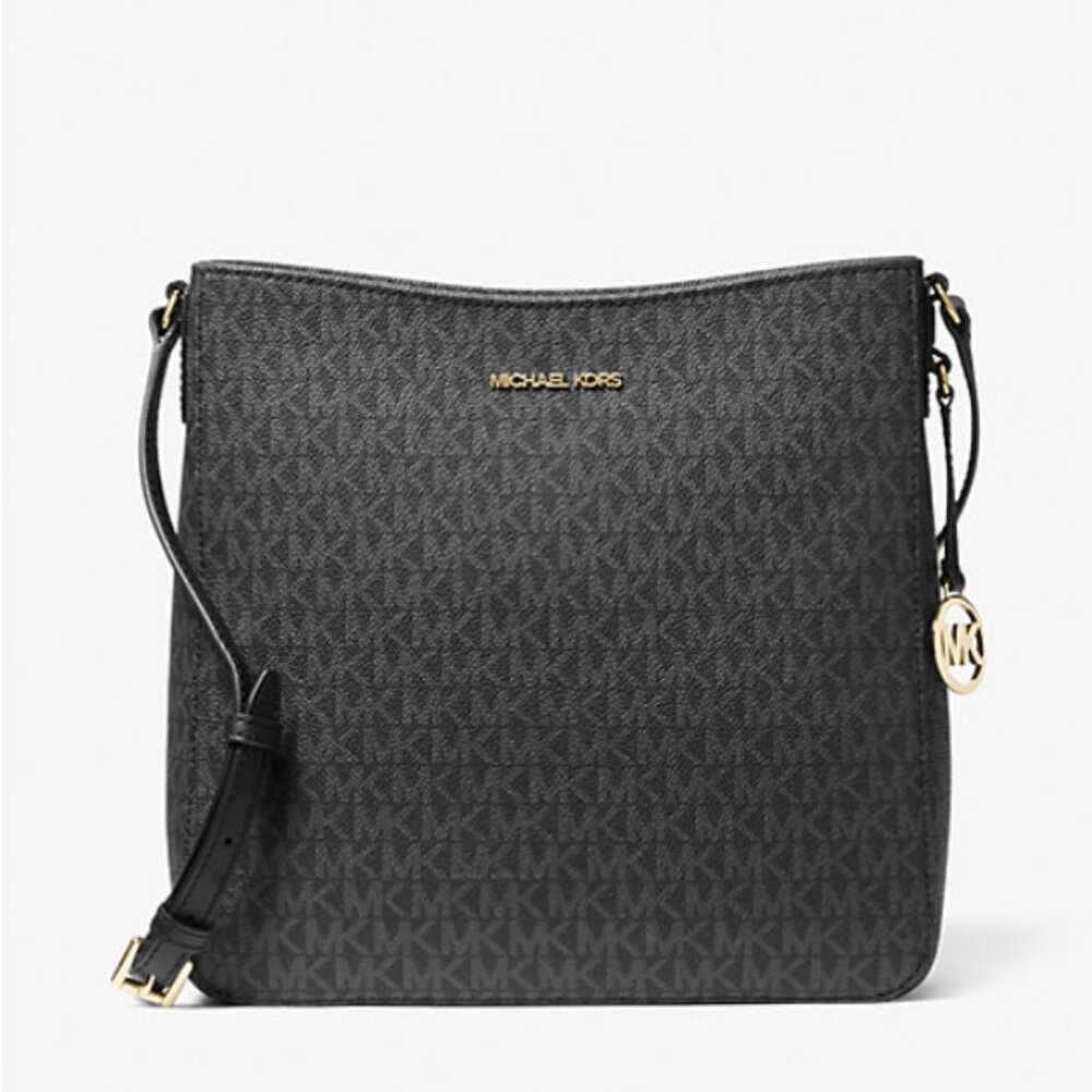 NWT - Jet Set Travel Large Logo Messenger Bag, Black/Gold Hardware